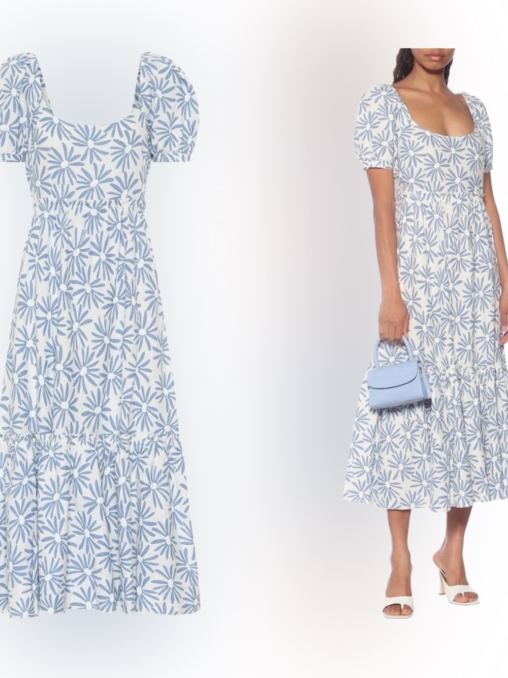 Polo Ralph Lauren Dress Kai Floral Linen MIDI peasant blue white Sz 8 NEW